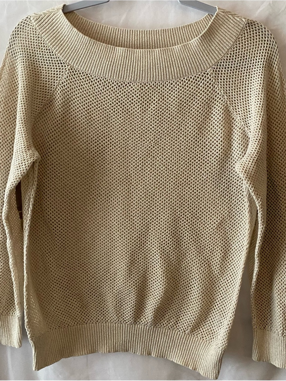 Marilyn Monroe Gold Metallic Shimmer Open Knit Sweater Cream Cream XL